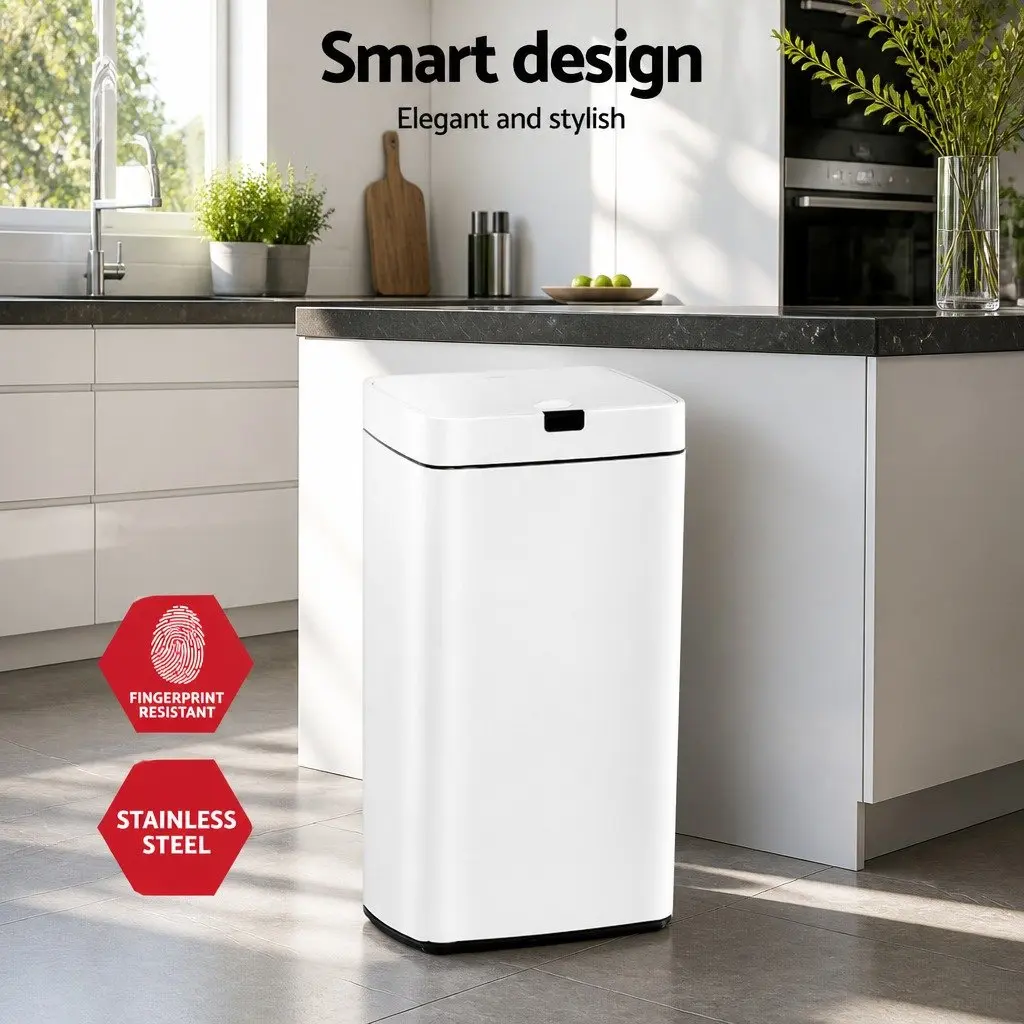 Automatic Bin Motion Sensor 45L Steel White Hands-Free Kitchen Waste Disposal