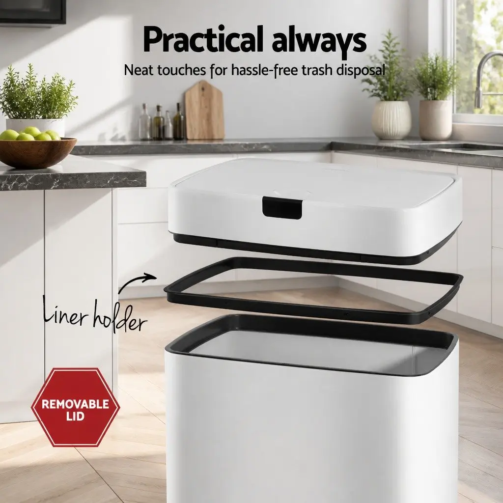 Automatic Bin Motion Sensor 45L Steel White Hands-Free Kitchen Waste Disposal