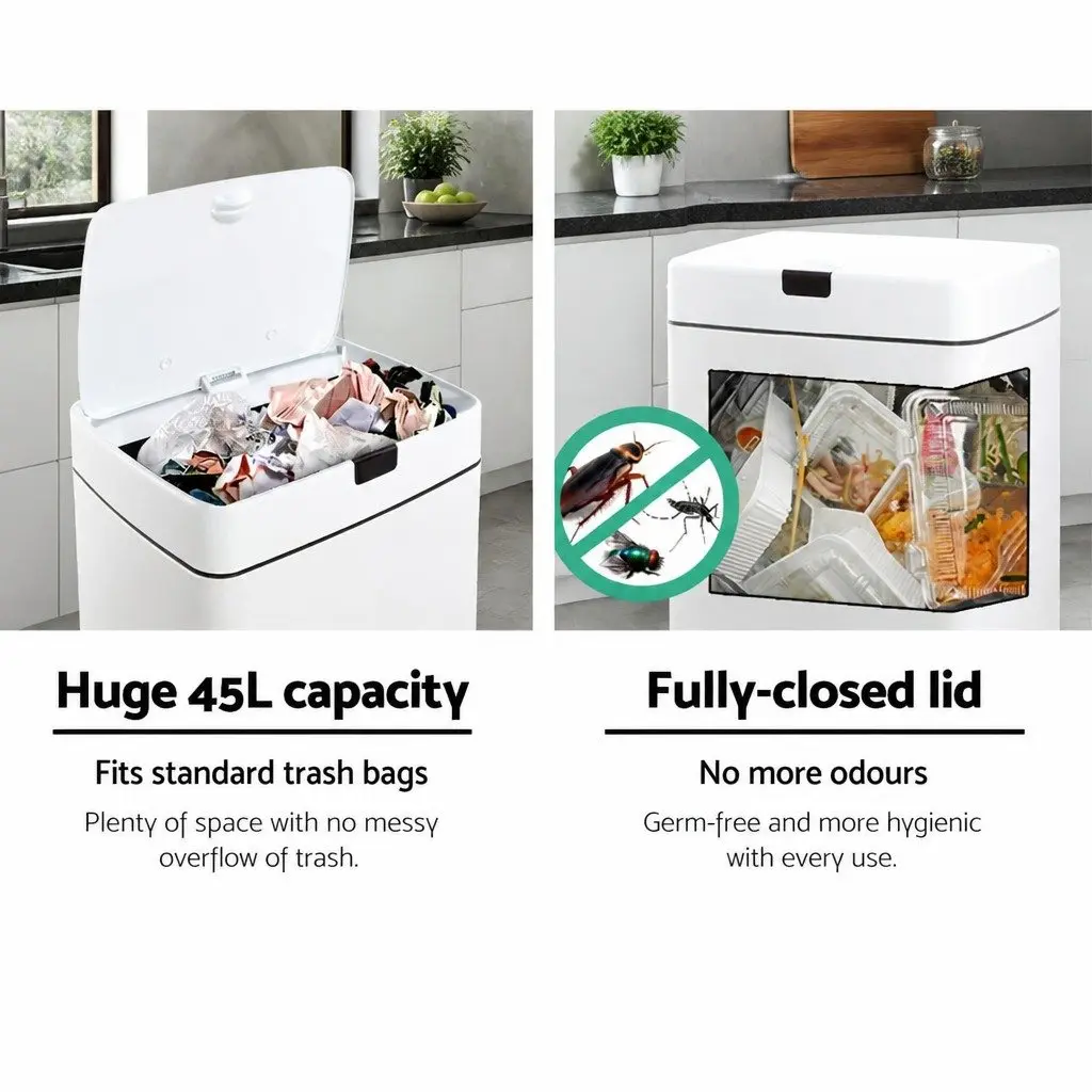 Automatic Bin Motion Sensor 45L Steel White Hands-Free Kitchen Waste Disposal