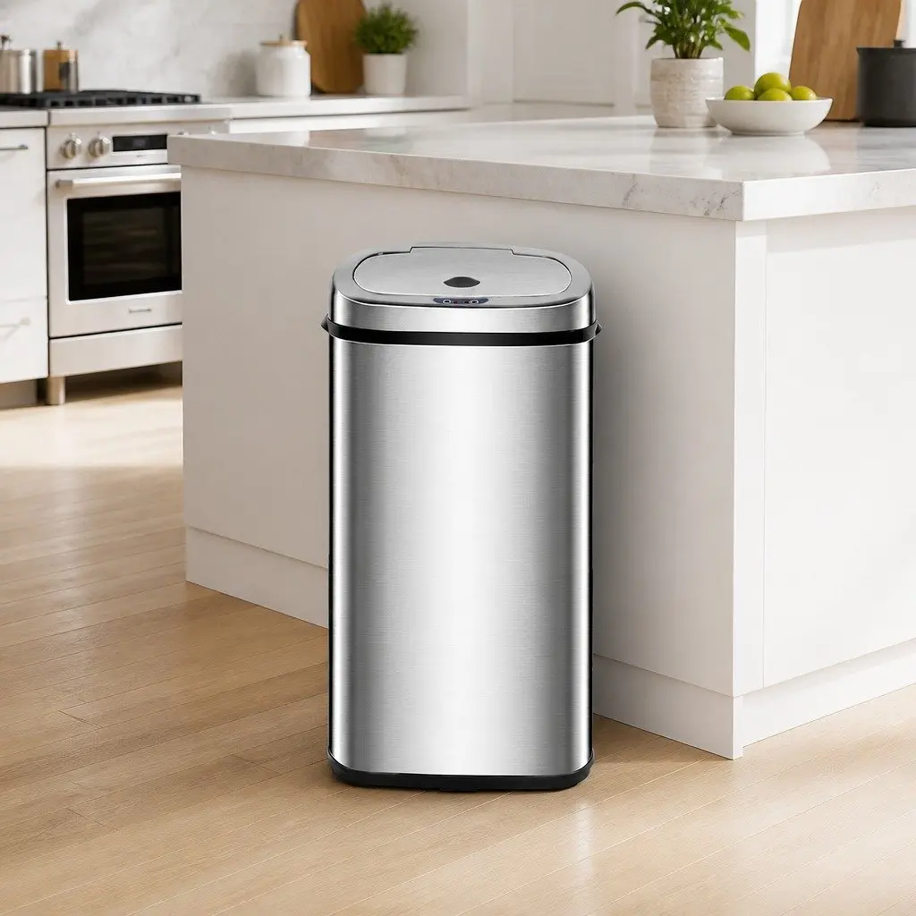 Automatic Bin Stainless Steel 50L Silver Kitchen Motion Sensor Rubbish Bin