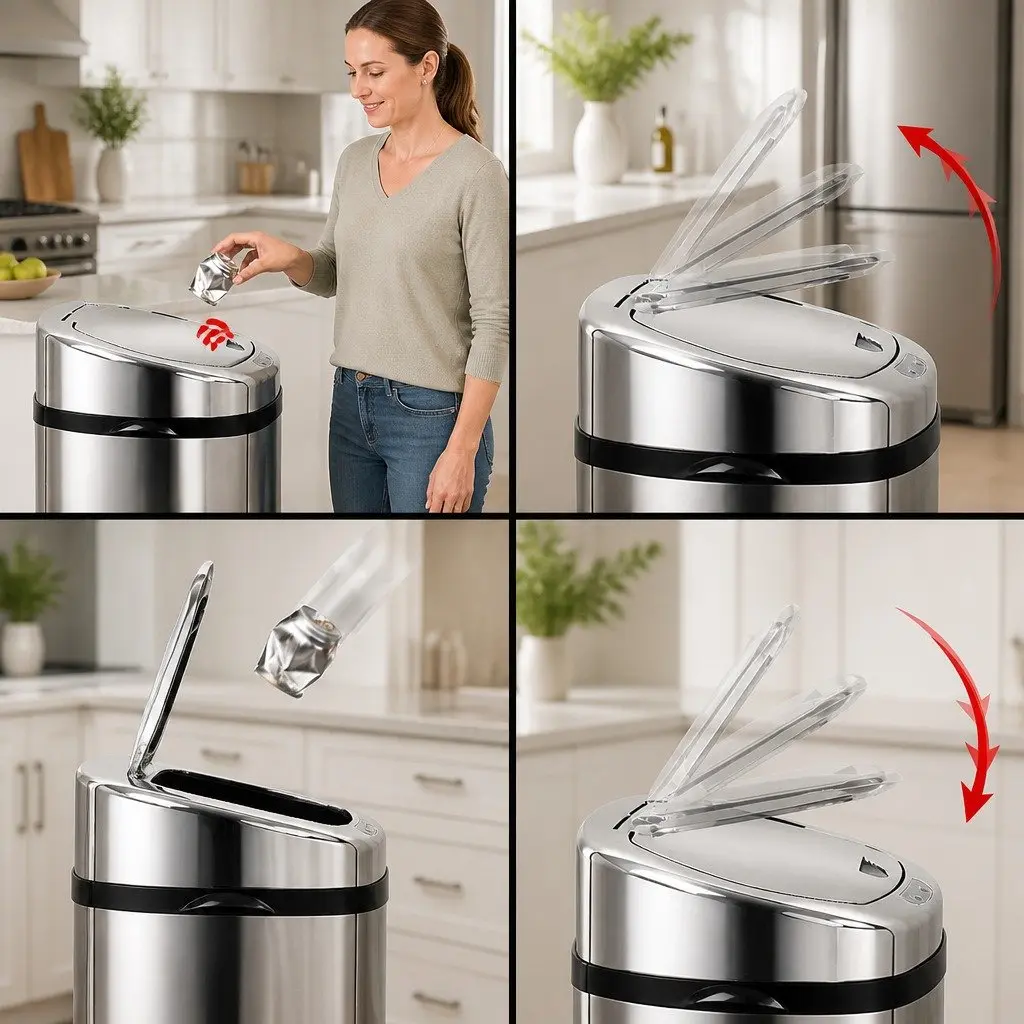 Automatic Bin Stainless Steel 50L Silver Kitchen Motion Sensor Rubbish Bin