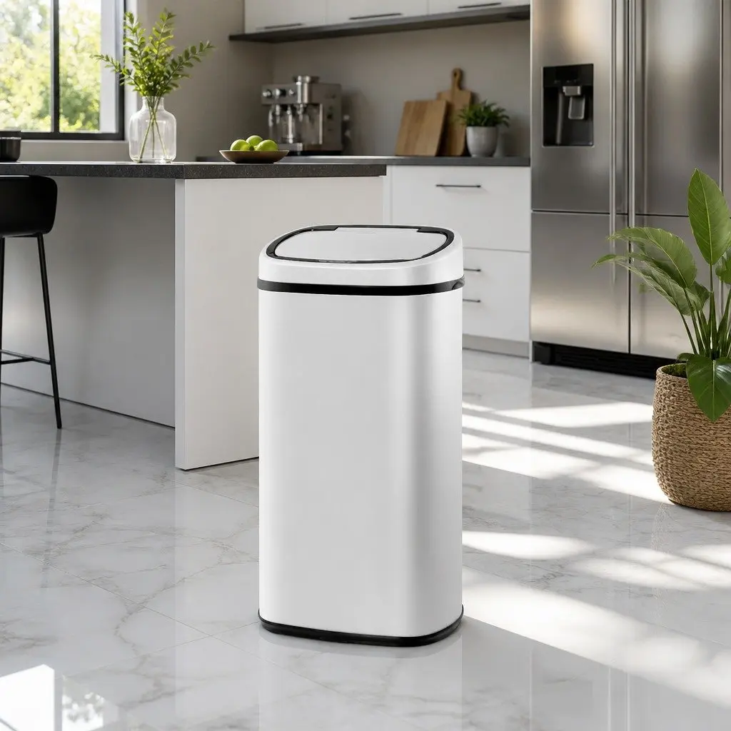 Automatic Motion Sensor Rubbish Bin 58L Steel White