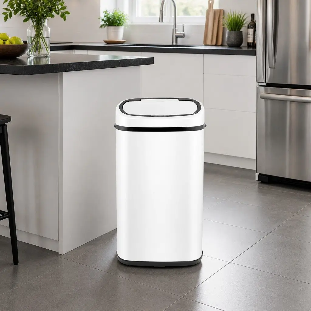 Automatic Motion Sensor Rubbish Bin 58L Steel White
