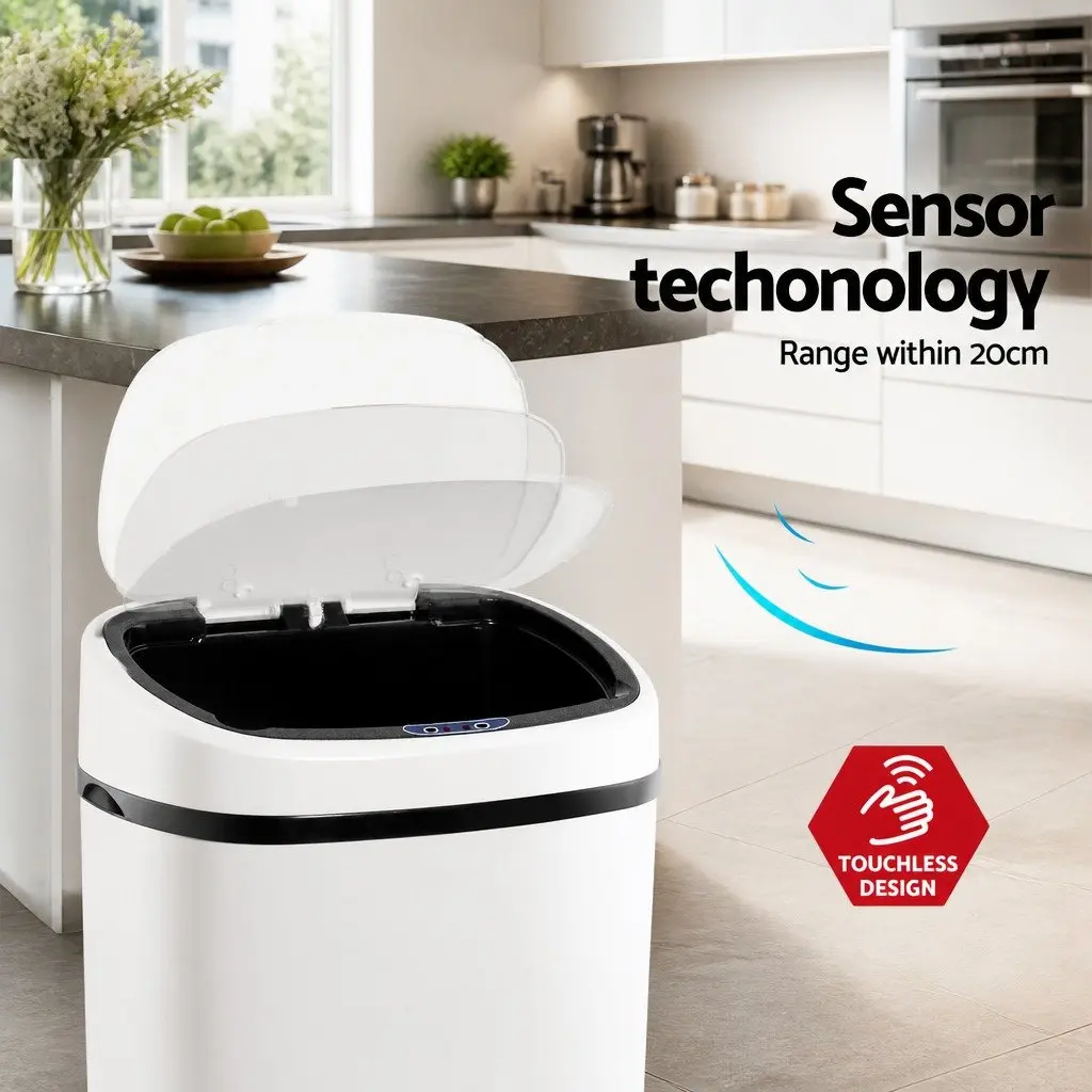 Automatic Motion Sensor Rubbish Bin 58L Steel White