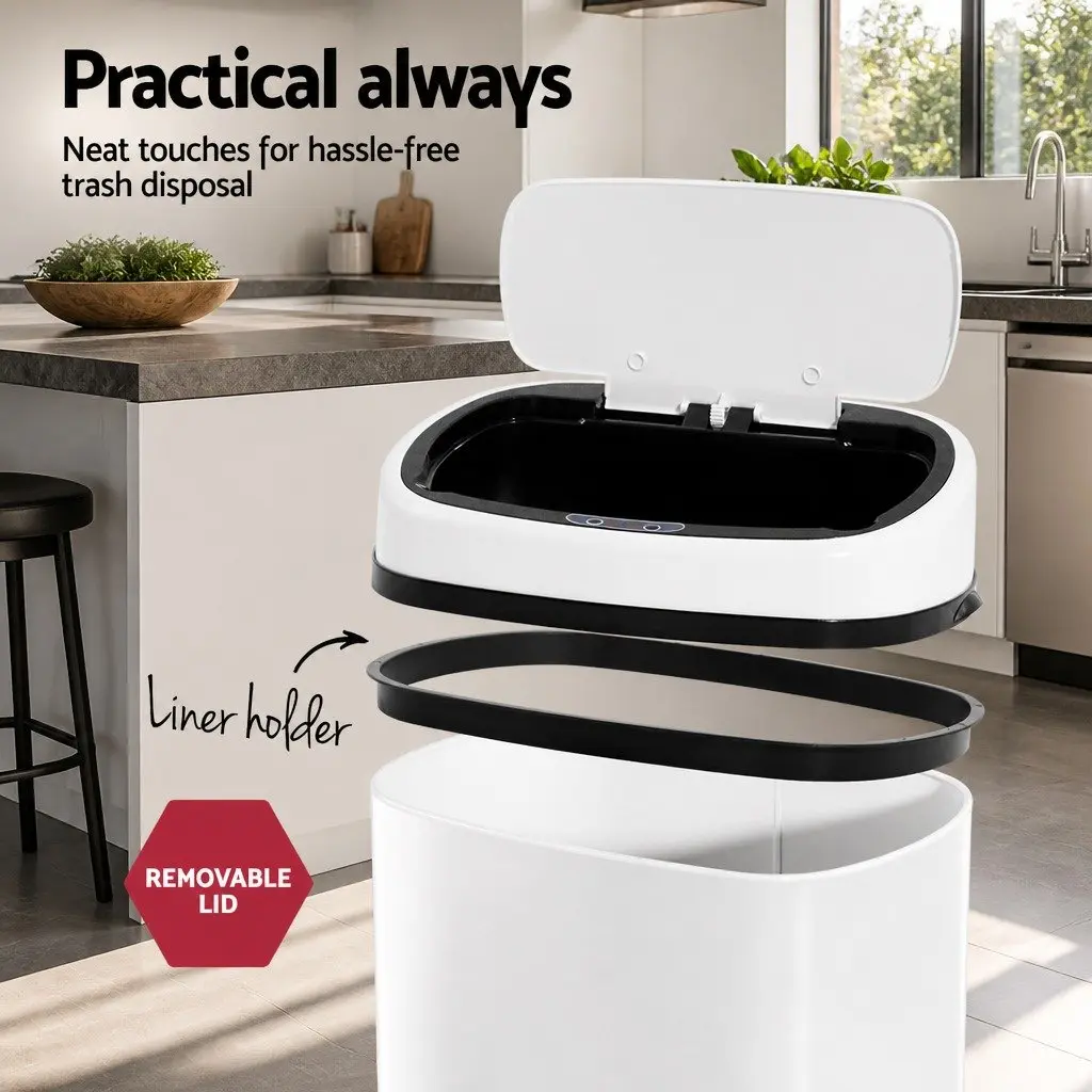 Automatic Motion Sensor Rubbish Bin 58L Steel White