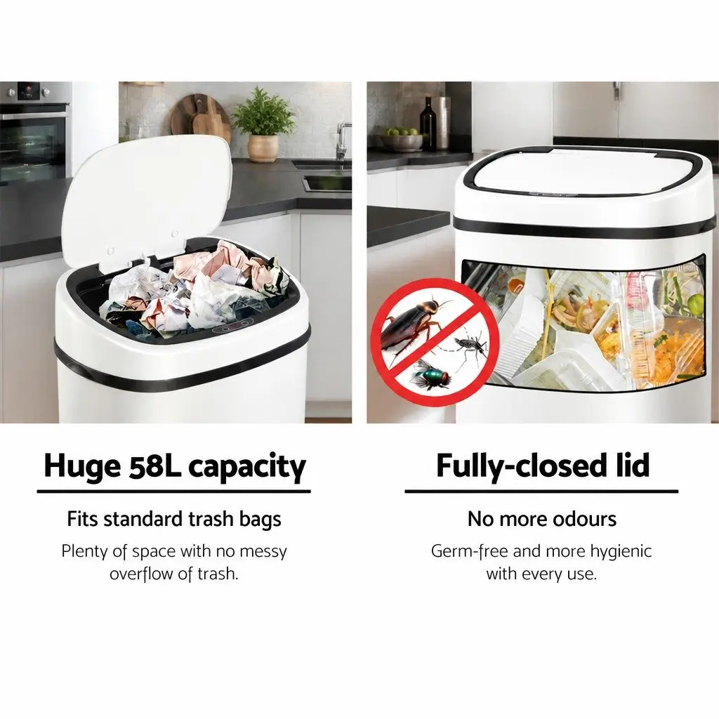 Automatic Motion Sensor Rubbish Bin 58L Steel White