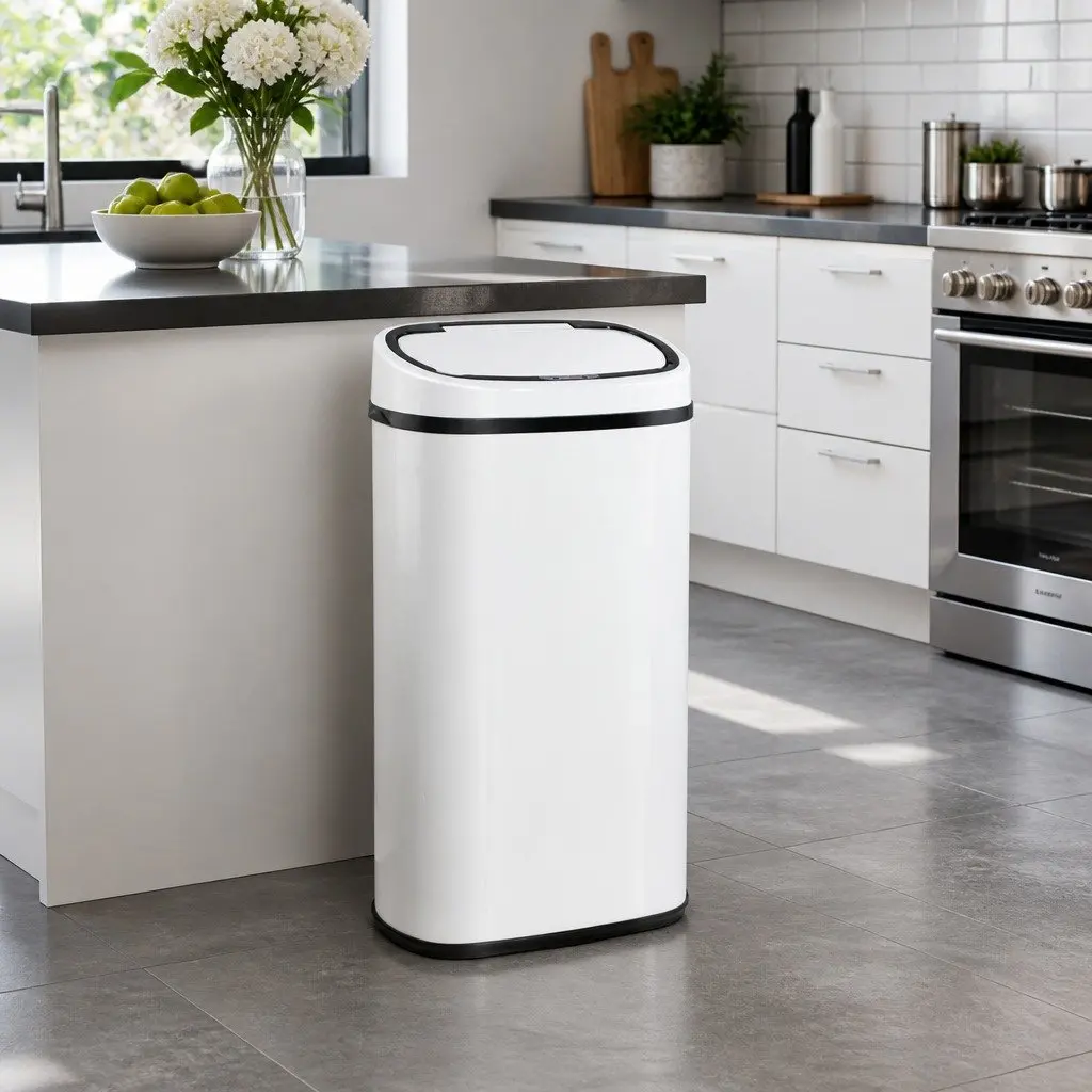 Automatic Motion Sensor Rubbish Bin 58L Steel White
