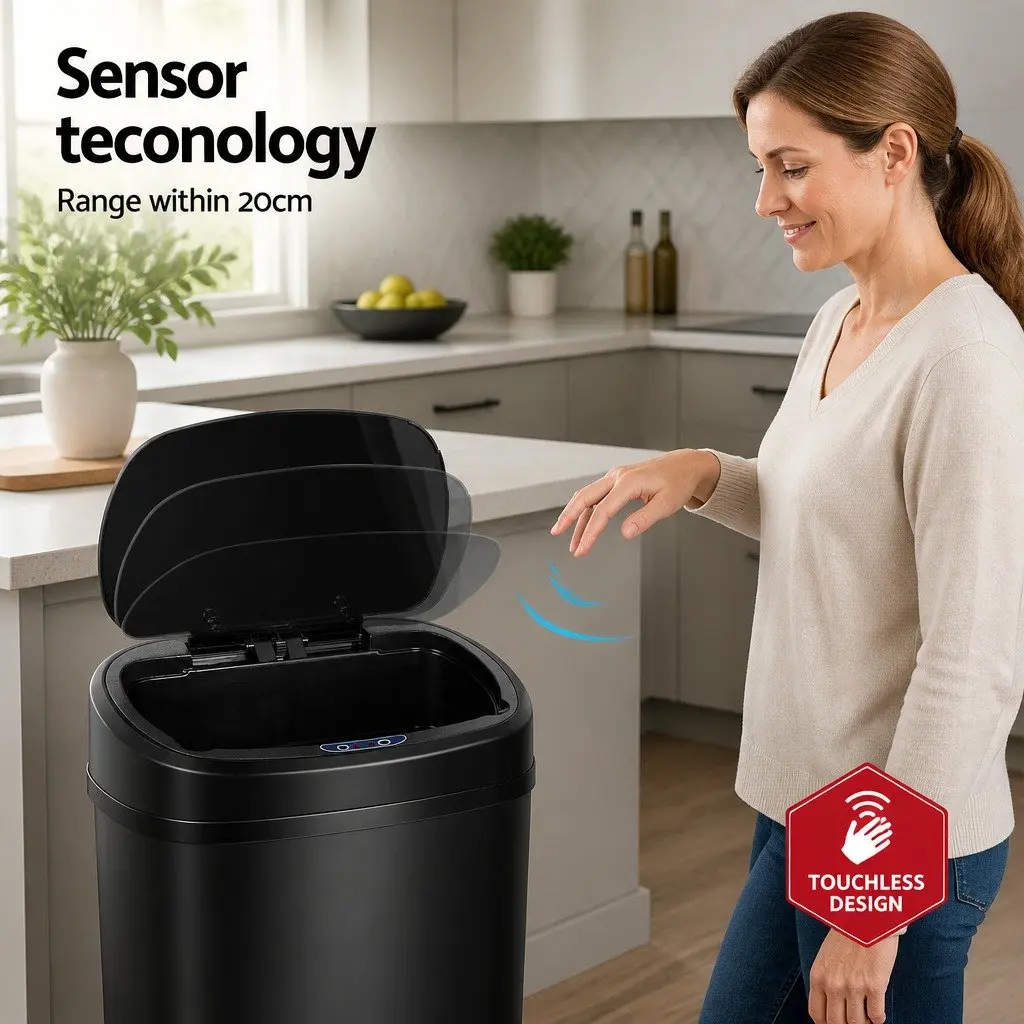 Automatic Bin Motion Sensor 68L Black Steel