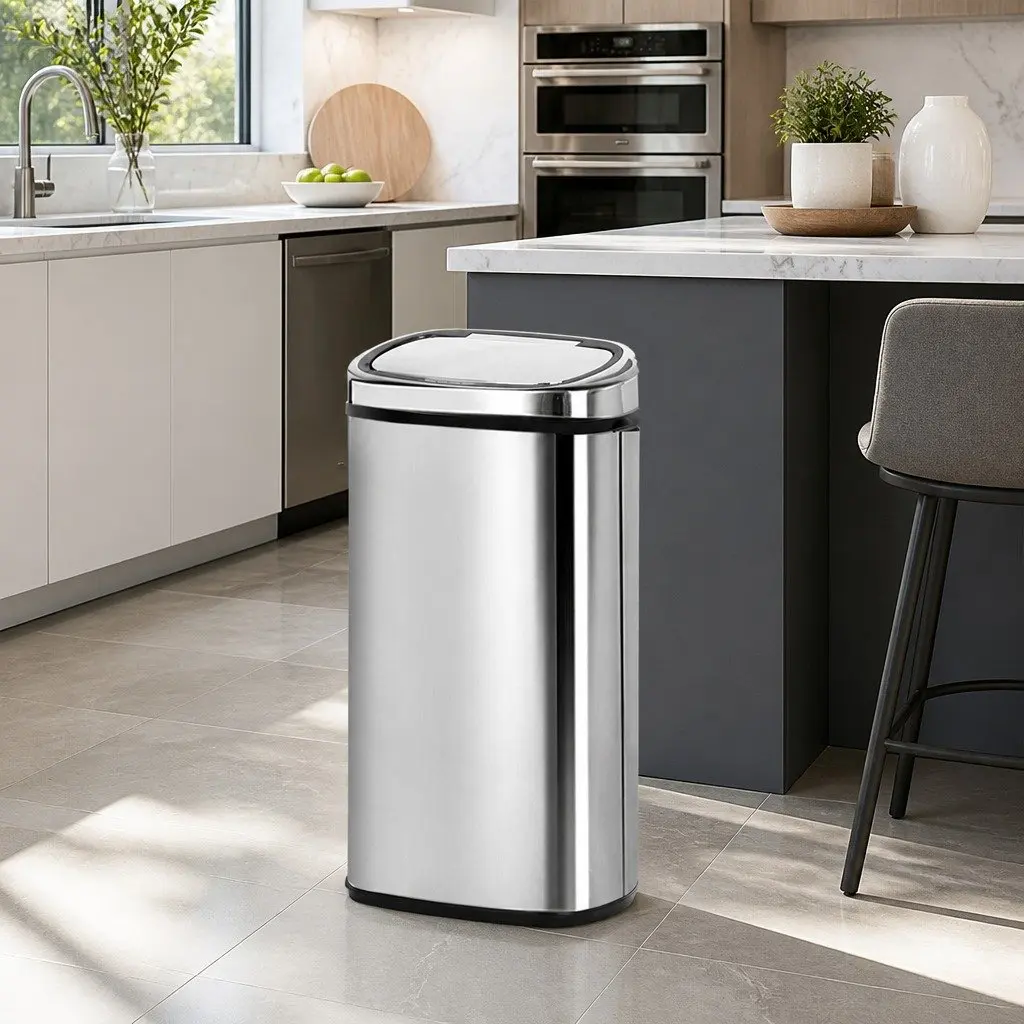 Automatic Motion Sensor Rubbish Bin Stainless Steel 68L Silver Trash Can