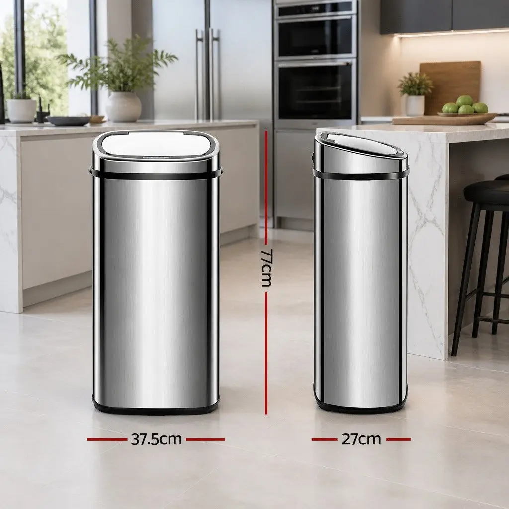 Automatic Motion Sensor Rubbish Bin Stainless Steel 68L Silver Trash Can