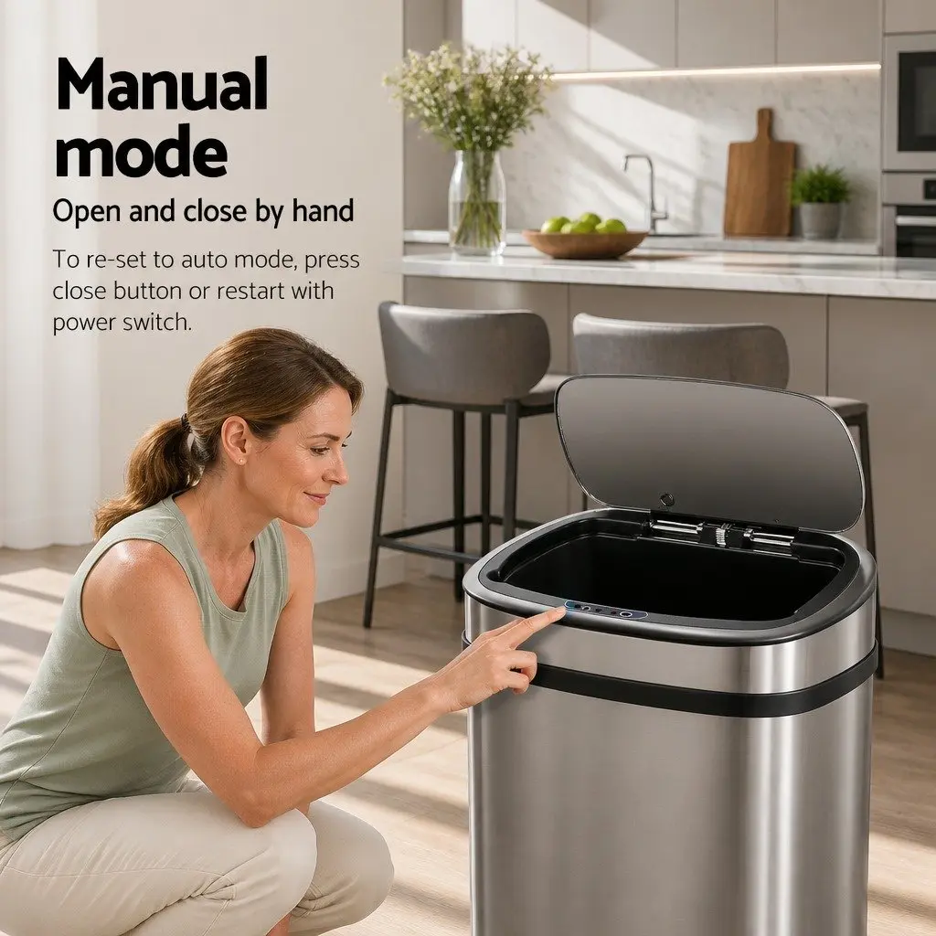 Automatic Motion Sensor Rubbish Bin Stainless Steel 68L Silver Trash Can