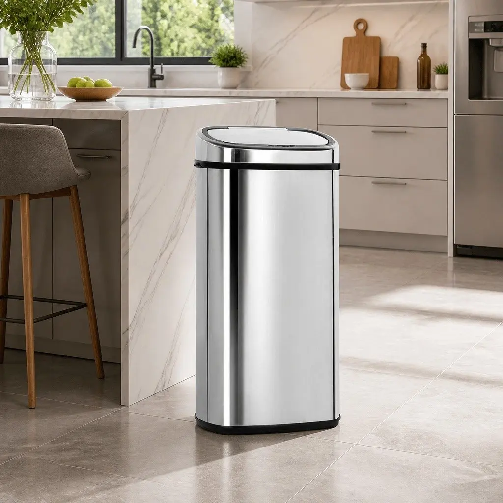 Automatic Motion Sensor Rubbish Bin Stainless Steel 68L Silver Trash Can