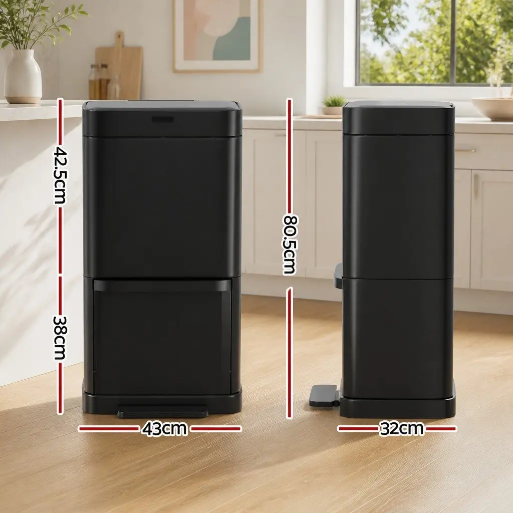 Automatic Motion Sensor Recycling Bin Steel 70L Black