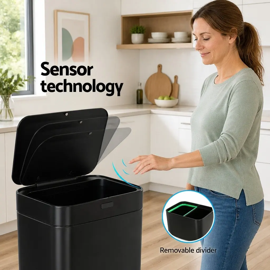 Automatic Motion Sensor Recycling Bin Steel 70L Black
