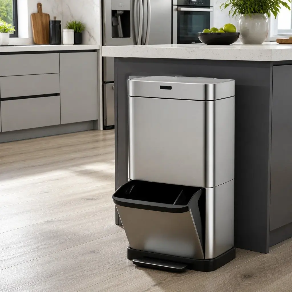 Automatic Motion Sensor Recycling Bin Stainless Steel 70L Silver