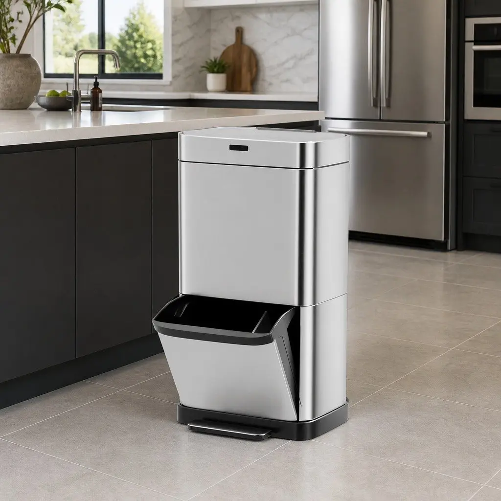 Automatic Motion Sensor Recycling Bin Stainless Steel 70L Silver