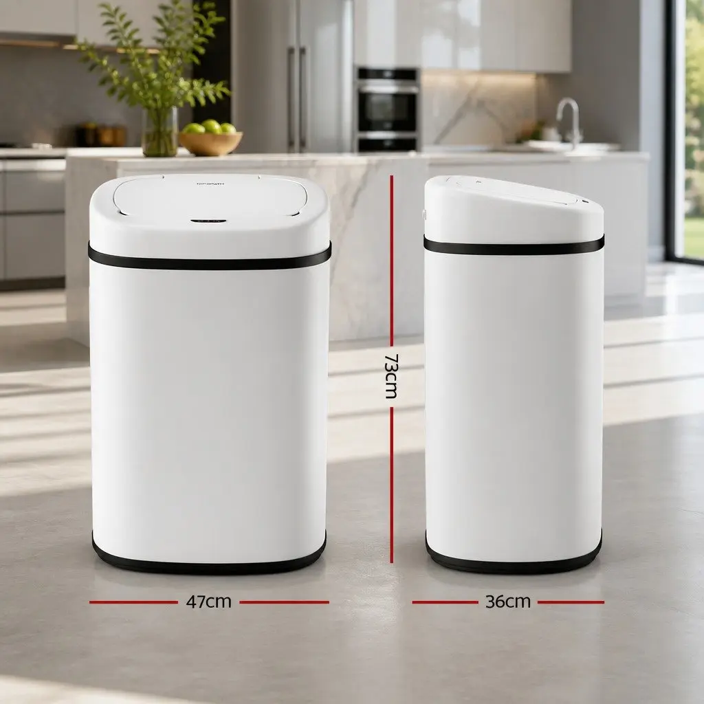 Automatic Motion Sensor Rubbish Bin Steel 82L White Kitchen Waste