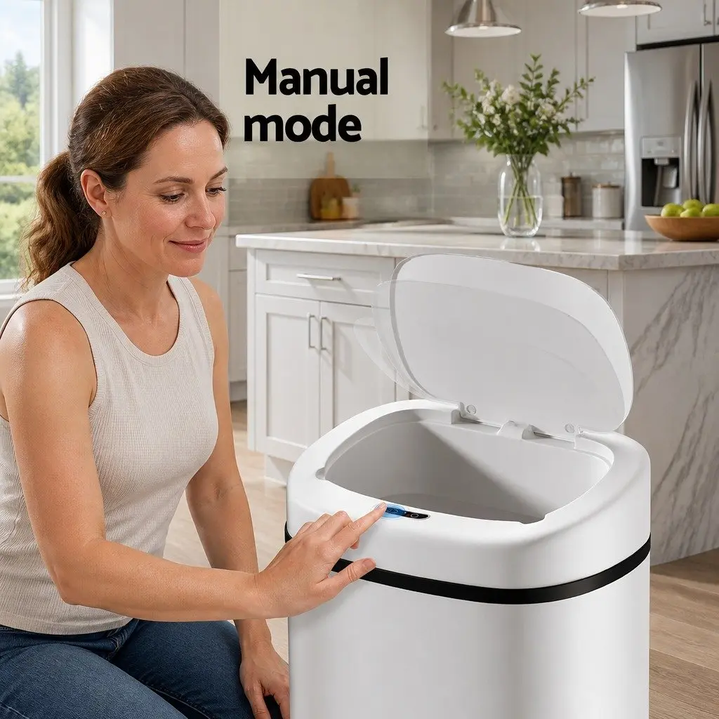 Automatic Motion Sensor Rubbish Bin Steel 82L White Kitchen Waste