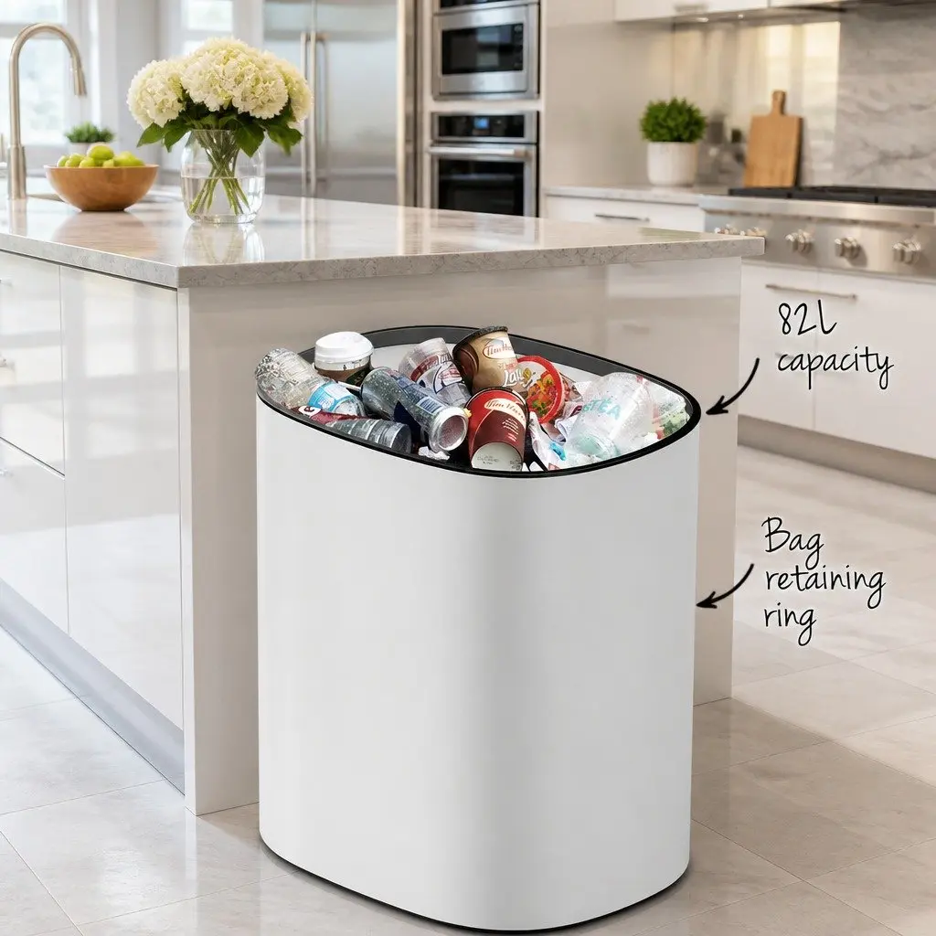 Automatic Motion Sensor Rubbish Bin Steel 82L White Kitchen Waste