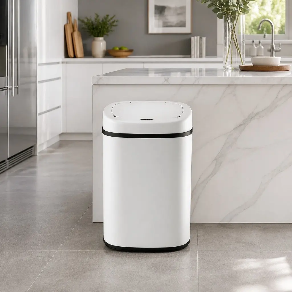 Automatic Motion Sensor Rubbish Bin Steel 82L White Kitchen Waste