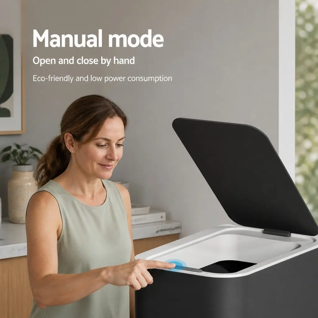 9L Automatic Motion Sensor Rubbish Bin ABS Plastic Space-Saving Ash Black