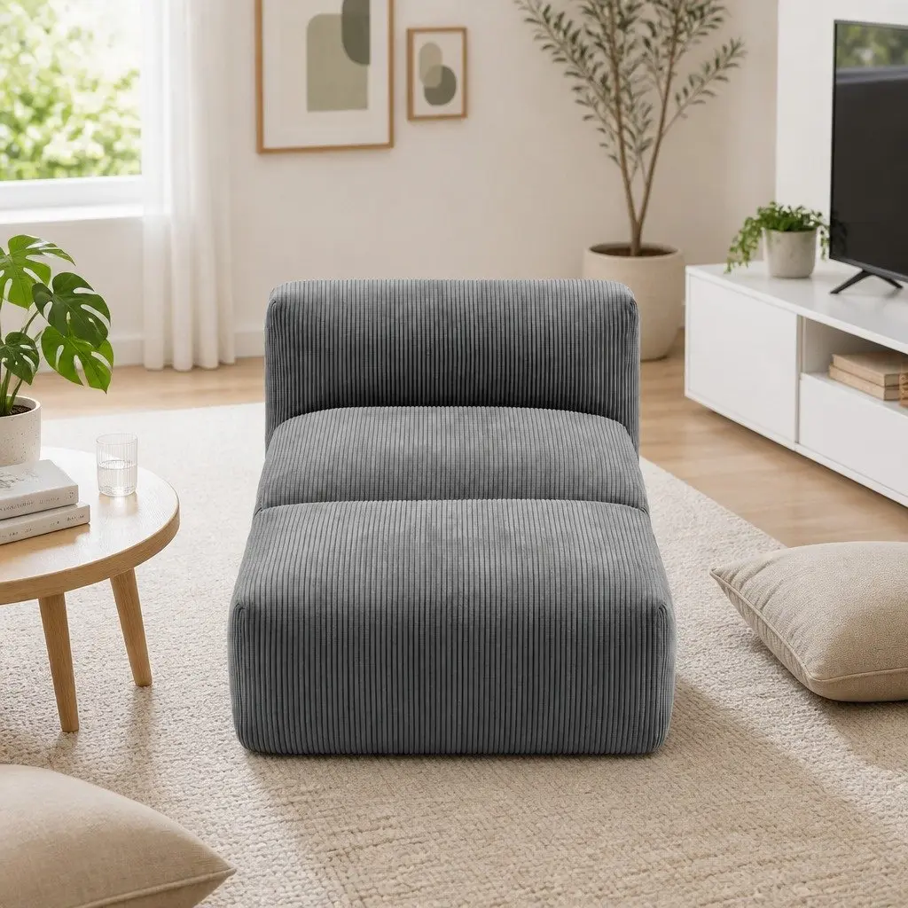 Foldable Bean Bag Sofa Bed Floor Lounger Chair Grey Compact Boneless Couch