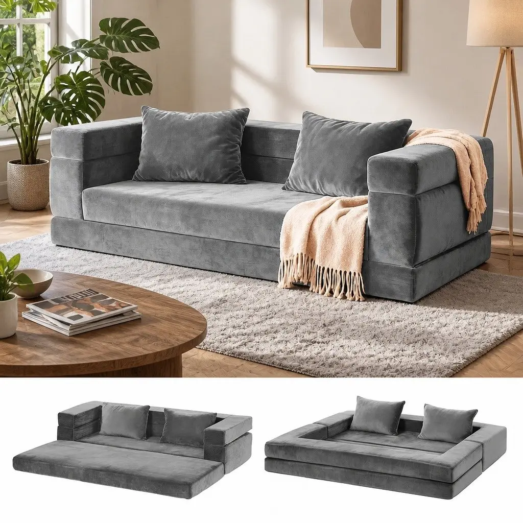 3-in-1 Grey Sofa Bed for Home Use