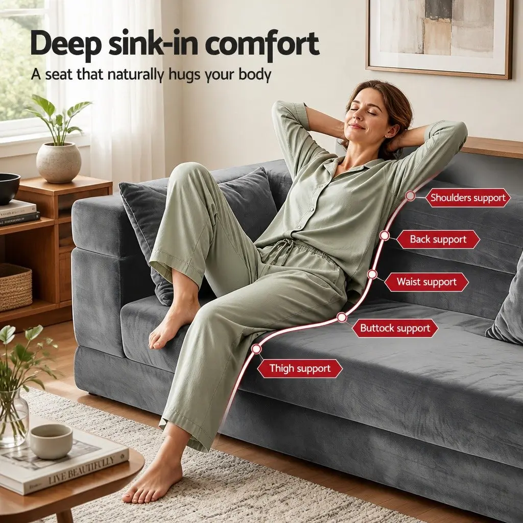 Convertible Sofa Bed Velvet Fabric Grey