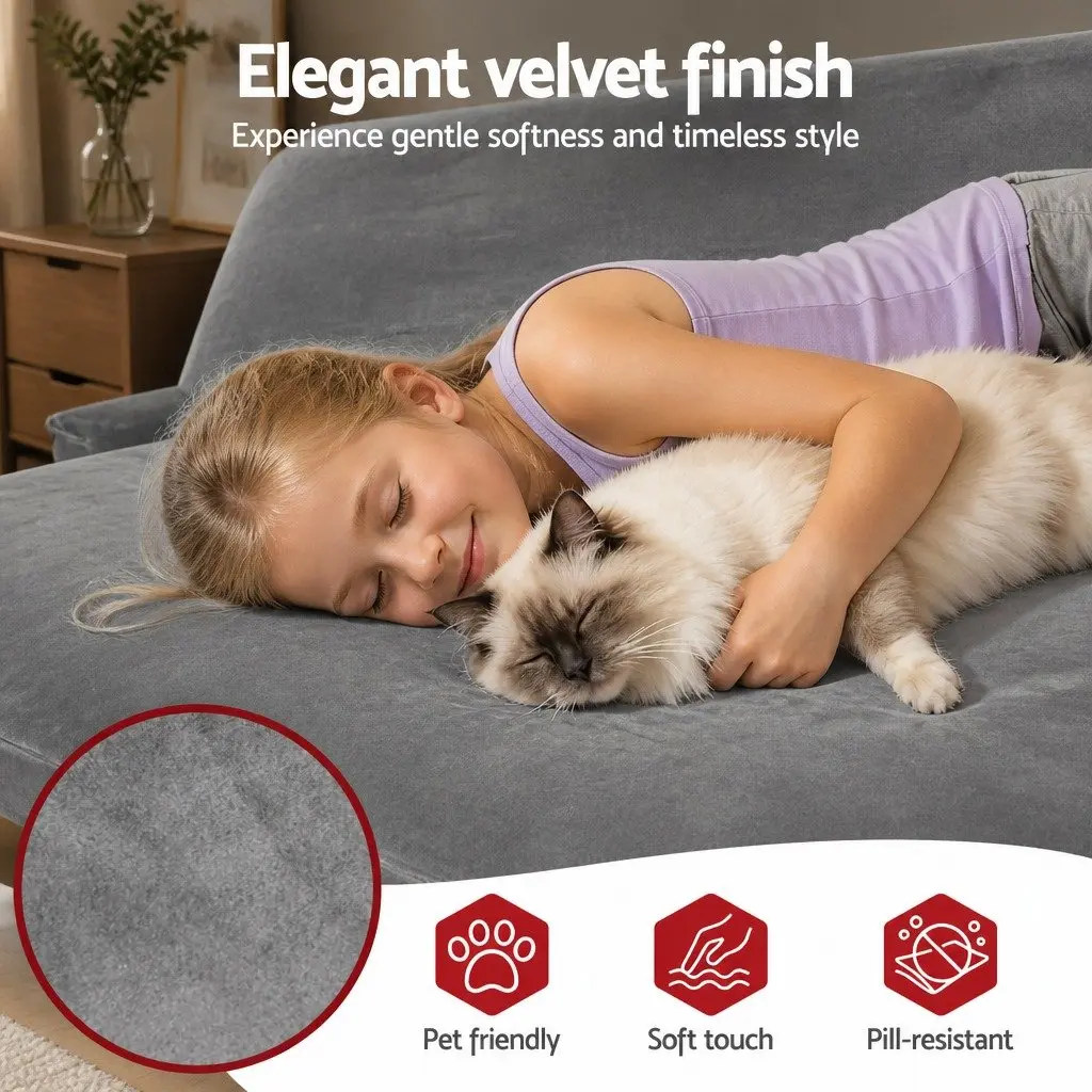 Convertible Sofa Bed Velvet Fabric Grey