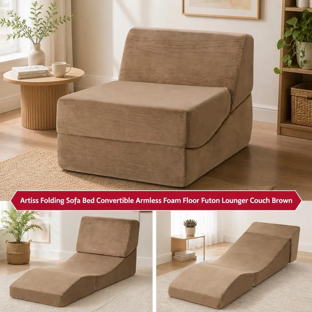 Folding Sofa Bed Foam Lounger Chair Brown 3-in-1