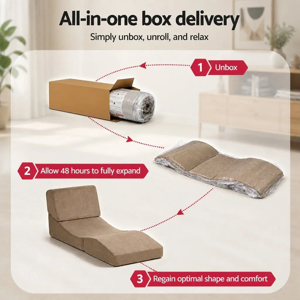 Folding Sofa Bed Foam Lounger Chair Brown 3-in-1
