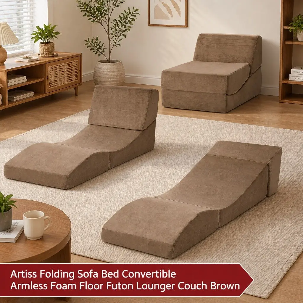 Folding Sofa Bed Foam Lounger Chair Brown 3-in-1