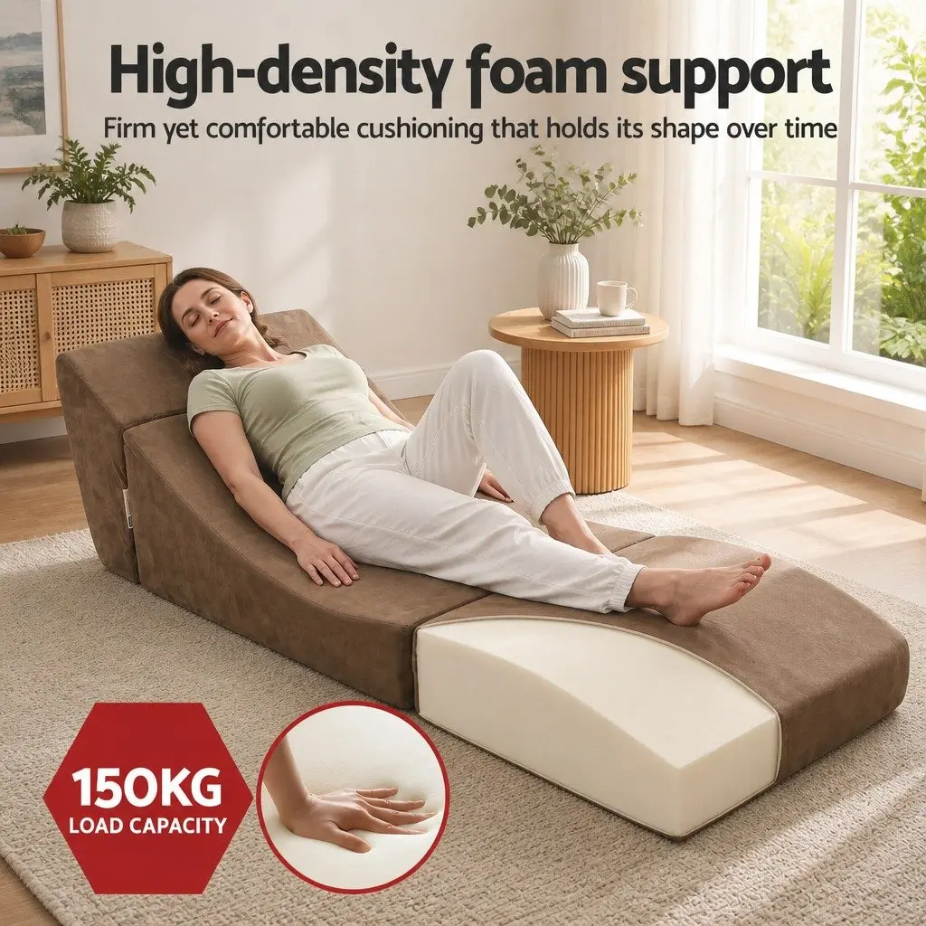 Folding Sofa Bed Foam Lounger Chair Brown 3-in-1