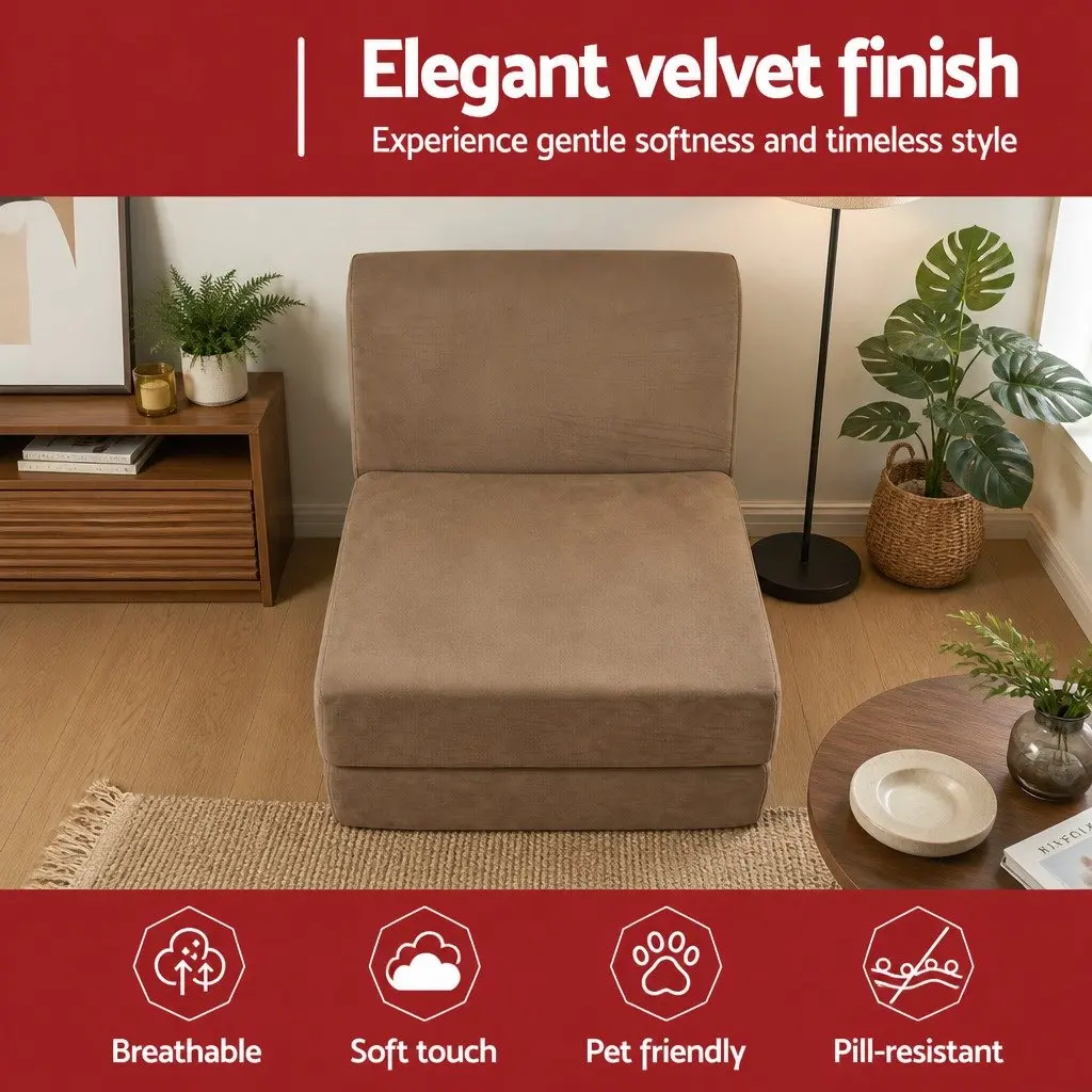 Folding Sofa Bed Foam Lounger Chair Brown 3-in-1