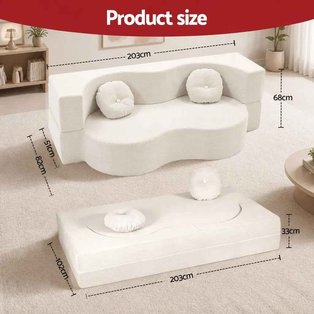 Folding Sofa Bed Corduroy Fabric 203cm Beige