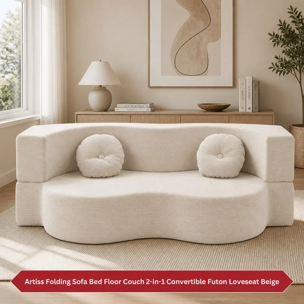 Folding Sofa Bed Corduroy Fabric 203cm Beige