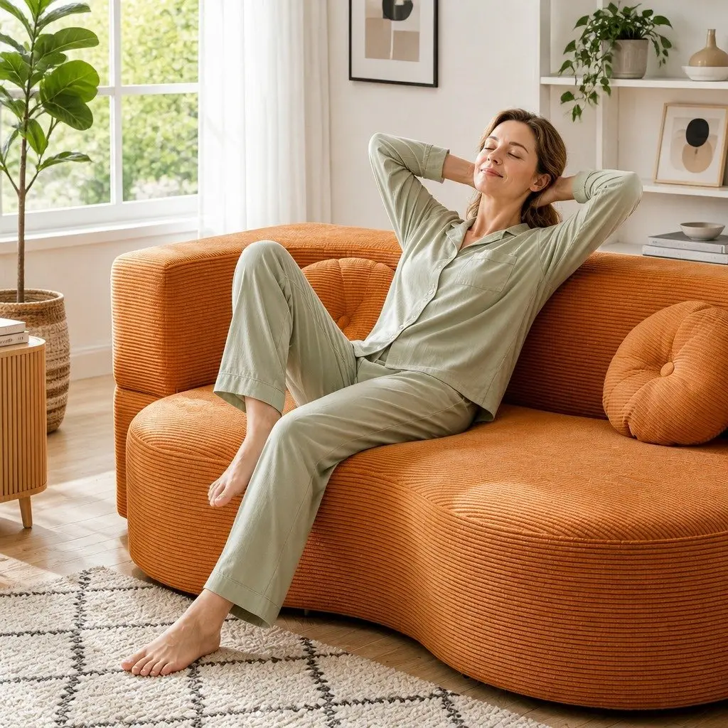 Sofa Bed Corduroy Fabric 203cm Orange 2-in-1 Convertible Floor Couch