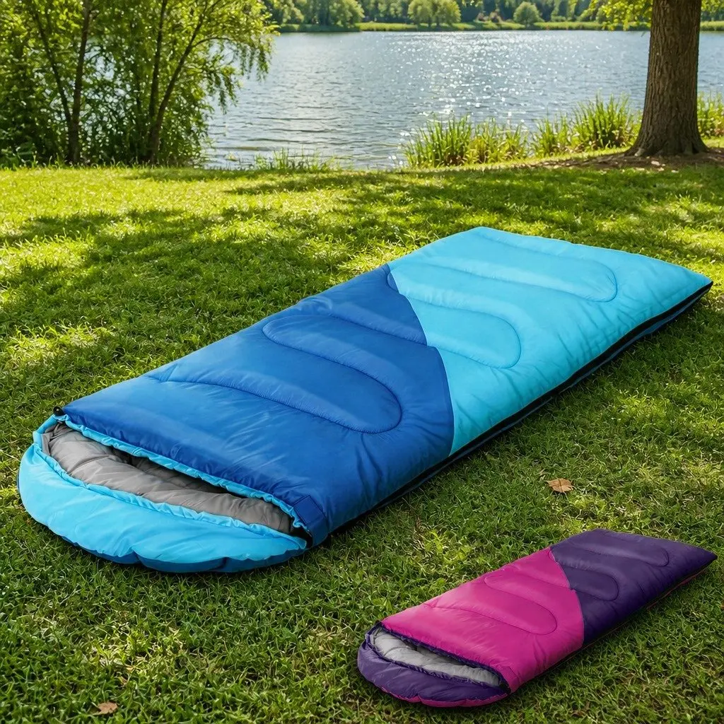 Kids Sleeping Bag Set of 2 Thermal 172cm Pink Blue Polyester Pongee Water-resistant Lightweight