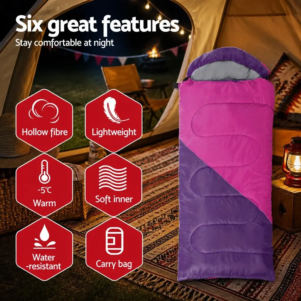 Kids Sleeping Bag Set of 2 Thermal 172cm Pink Blue Polyester Pongee Water-resistant Lightweight