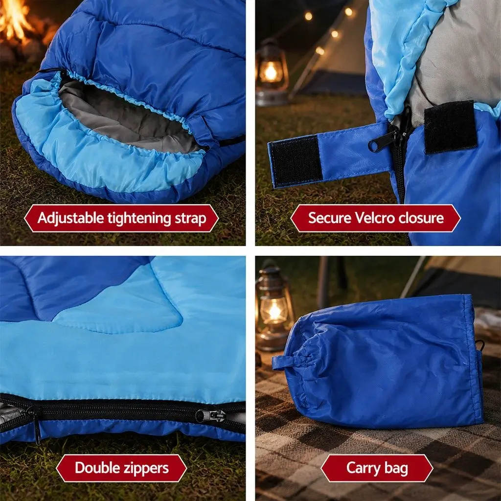 Kids Sleeping Bag Set of 2 Thermal 172cm Pink Blue Polyester Pongee Water-resistant Lightweight