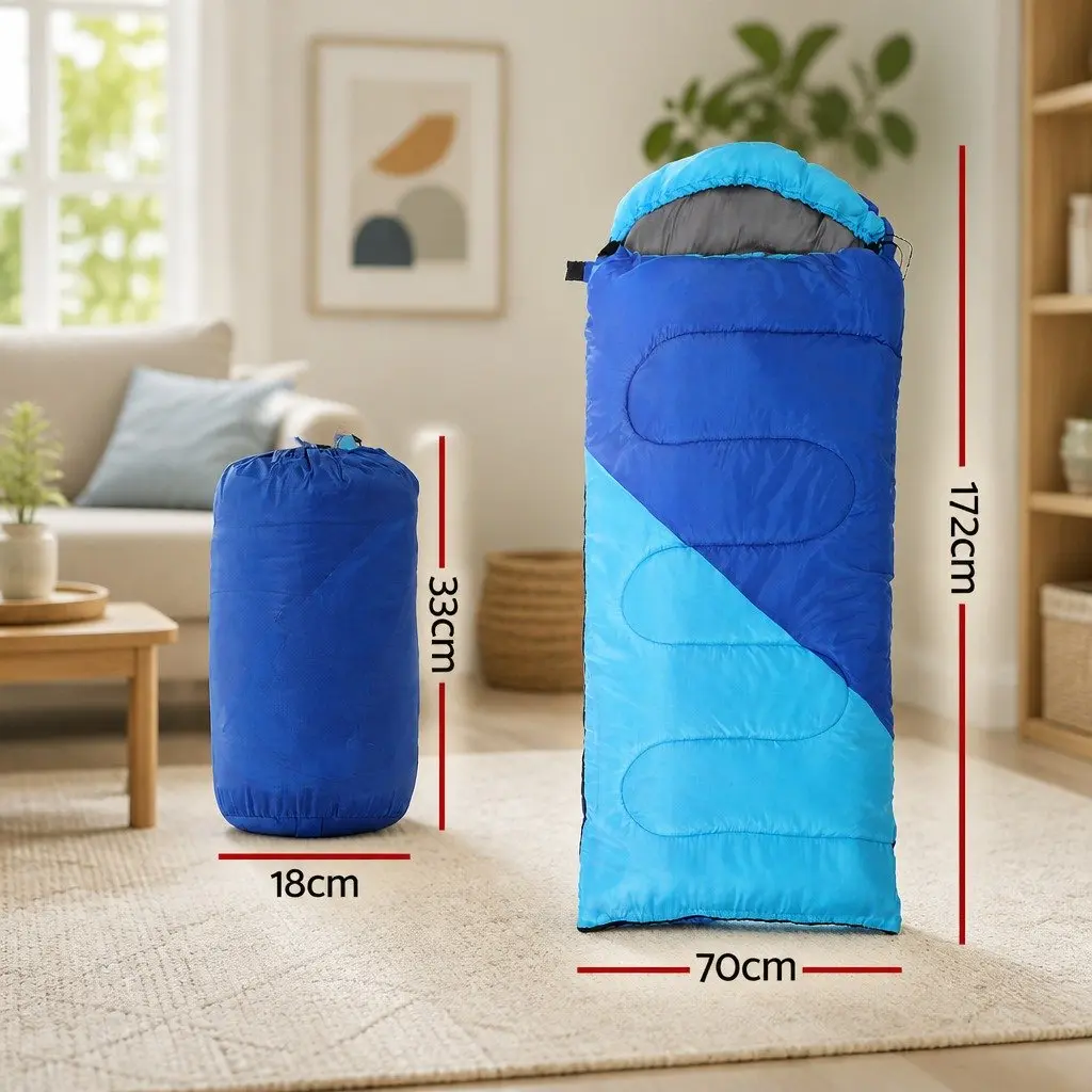 Kids Thermal Sleeping Bag Lightweight Portable 172cm Blue for Camping Hiking