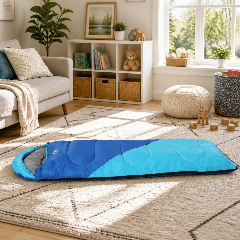 Kids Thermal Sleeping Bag Lightweight Portable 172cm Blue for Camping Hiking