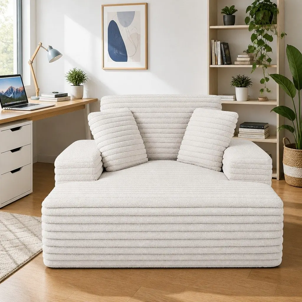 Sofa Bed Faux Fur Fabric Beige High-Density Foam Pocket Spring Construction