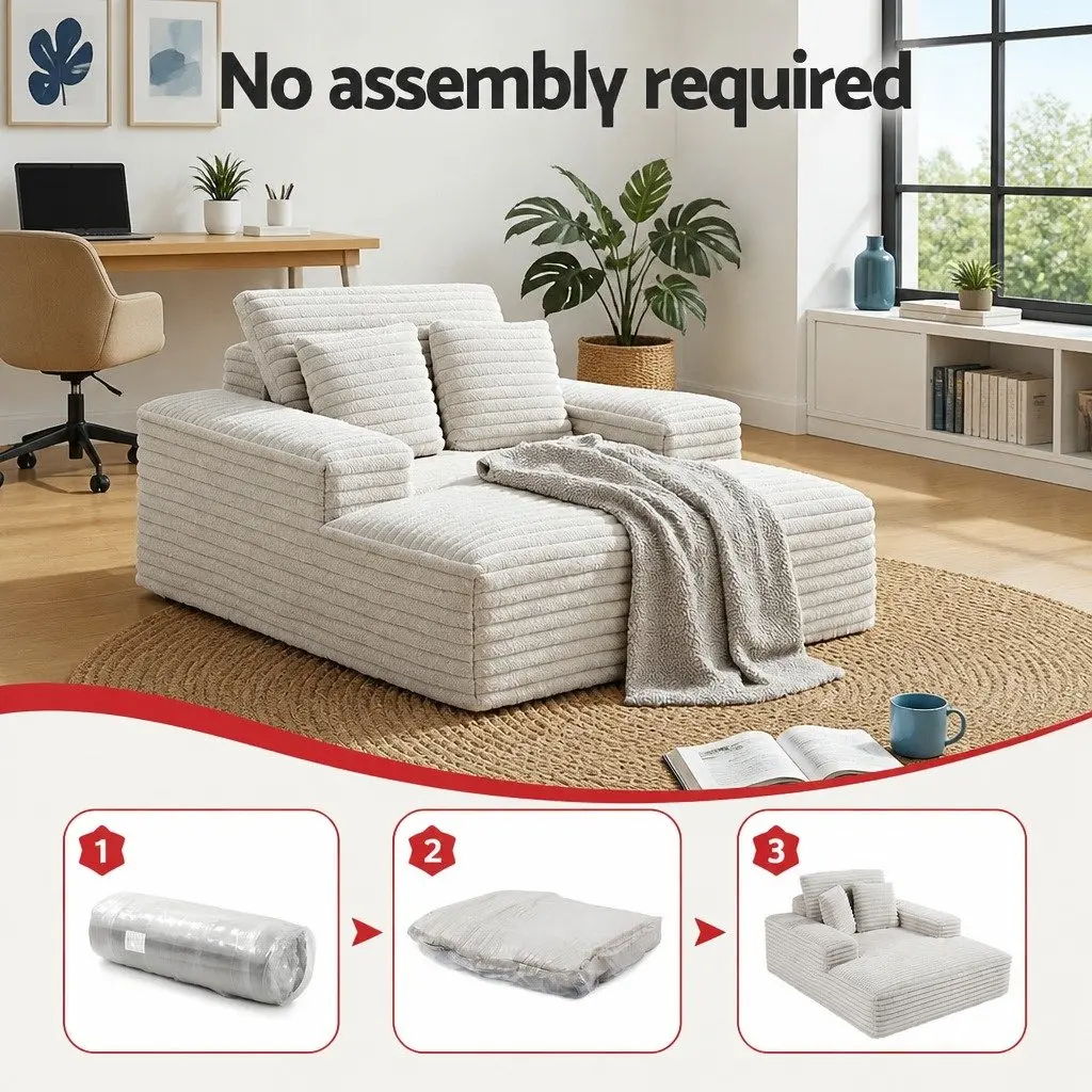 Sofa Bed Faux Fur Fabric Beige High-Density Foam Pocket Spring Construction