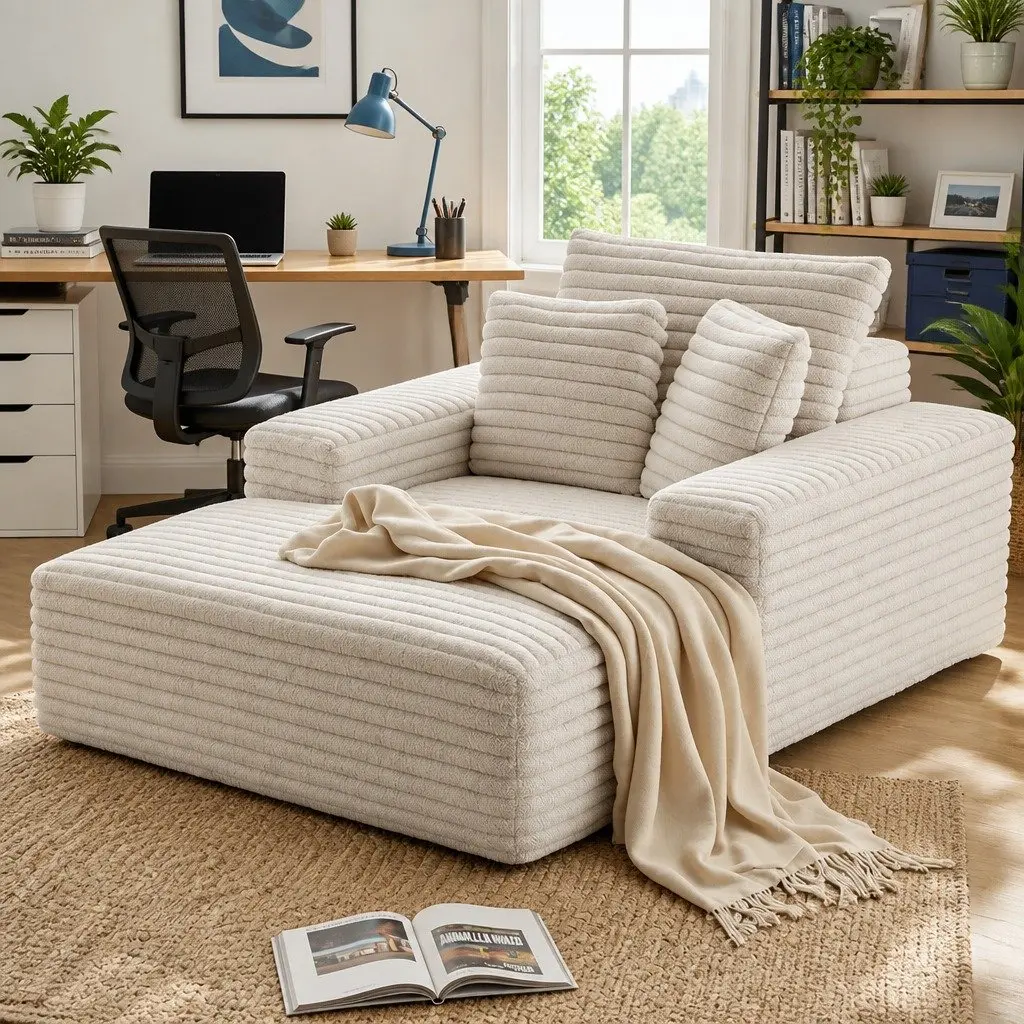 Sofa Bed Faux Fur Fabric Beige High-Density Foam Pocket Spring Construction