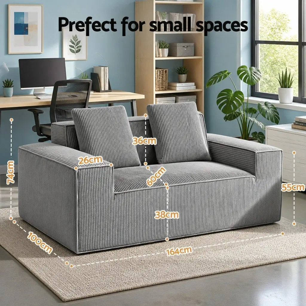 2 Seater Loveseat Sofa Bed Couch Corduroy Small Grey