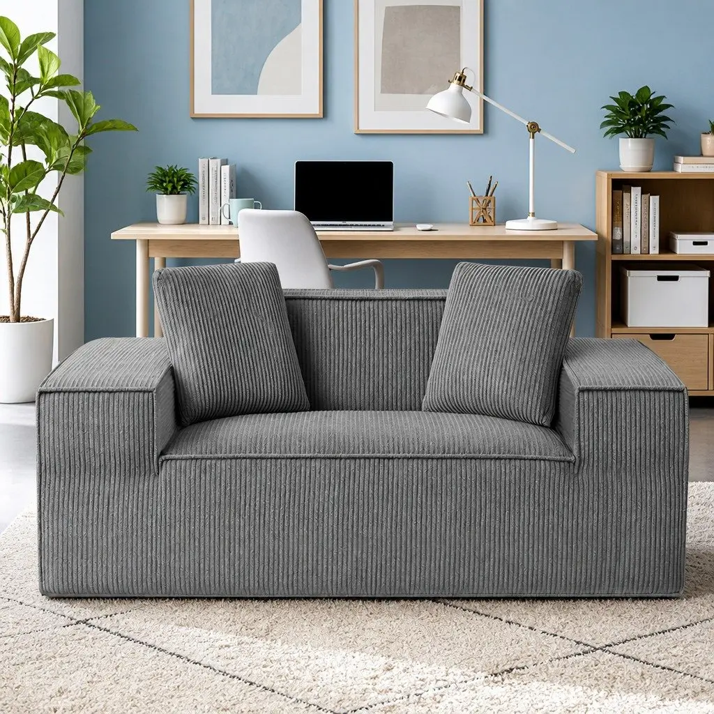 2 Seater Loveseat Sofa Bed Couch Corduroy Small Grey