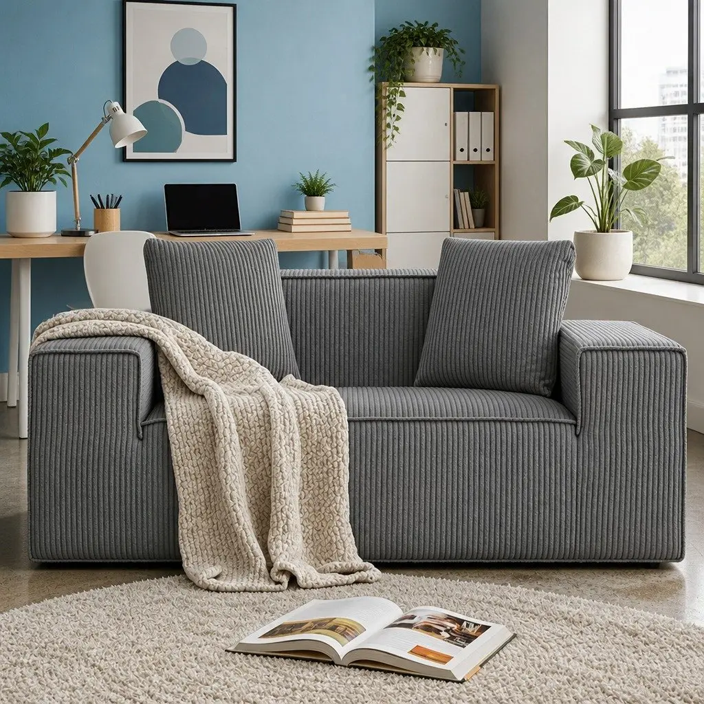 2 Seater Loveseat Sofa Bed Couch Corduroy Small Grey