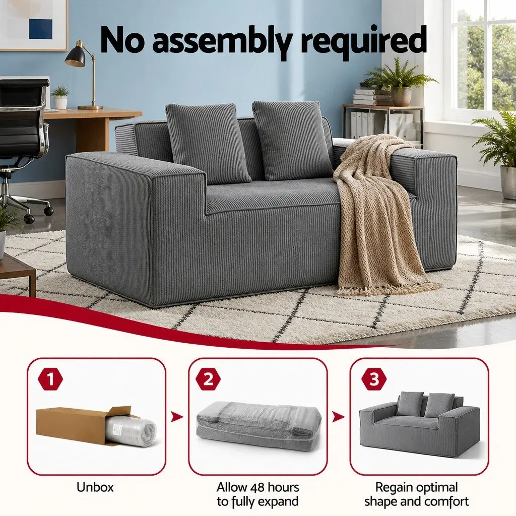 2 Seater Loveseat Sofa Bed Couch Corduroy Small Grey