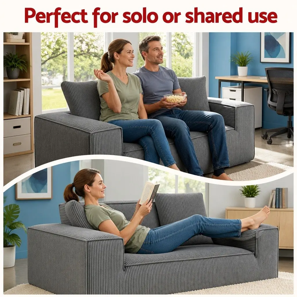 2 Seater Loveseat Sofa Bed Couch Corduroy Small Grey